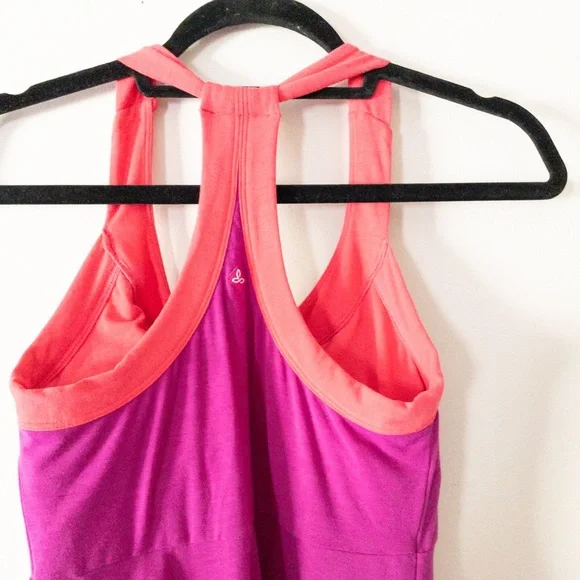 Prana Womens Racerback Tank Dress In Fuchsia & Coral Stretch Fabric M - Picture 3 of 8
